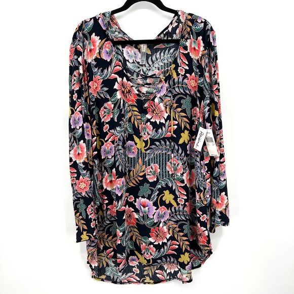 NWT RAISINS Colorful Floral Print Lace Up Front Hooded Swim Cover Up Size XL - Picture 3 of 8